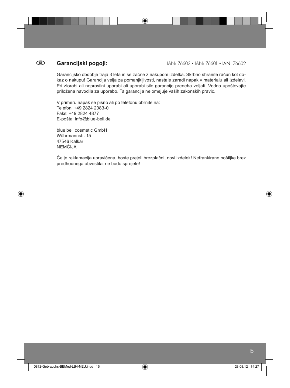 15 garancijski pogoji | Sensiplast Moor Mud Pillow User Manual | Page 15 / 24