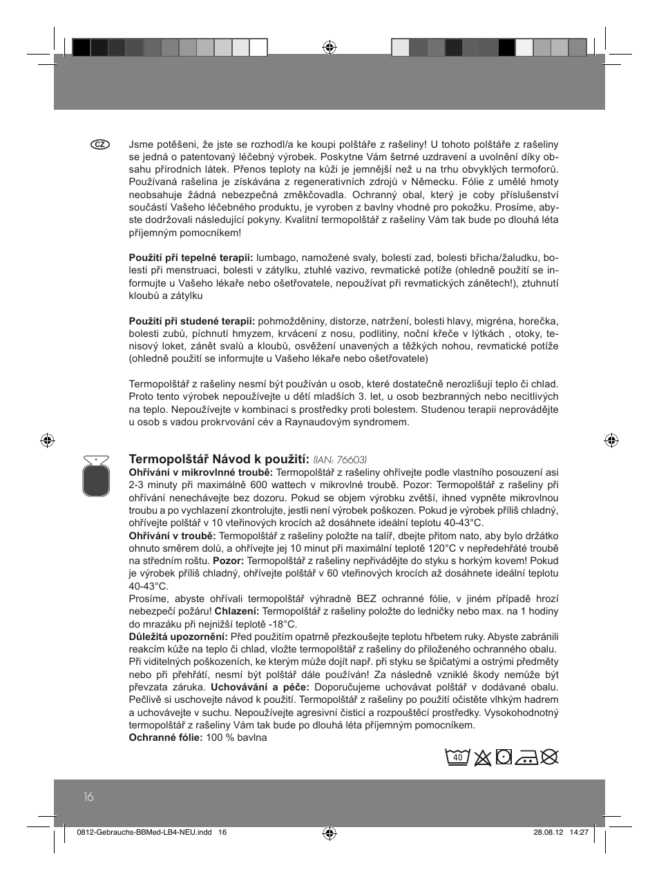 Termopolštář návod k použití | Sensiplast Moor Mud Pillow User Manual | Page 16 / 24