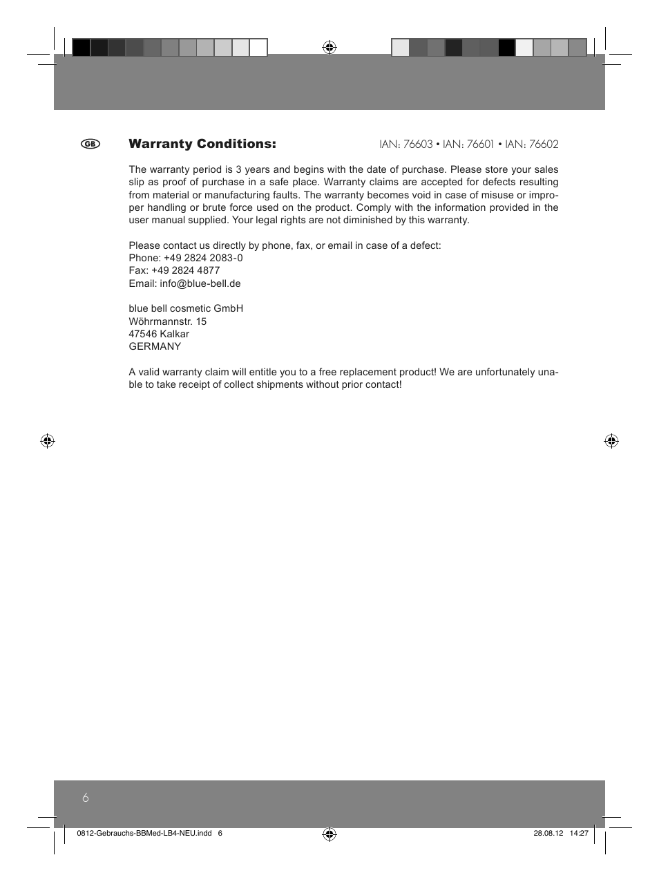 6warranty conditions | Sensiplast Moor Mud Pillow User Manual | Page 6 / 24