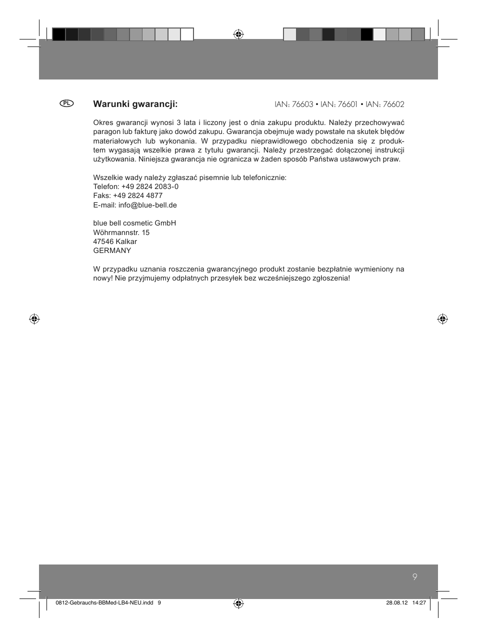 9warunki gwarancji | Sensiplast Moor Mud Pillow User Manual | Page 9 / 24