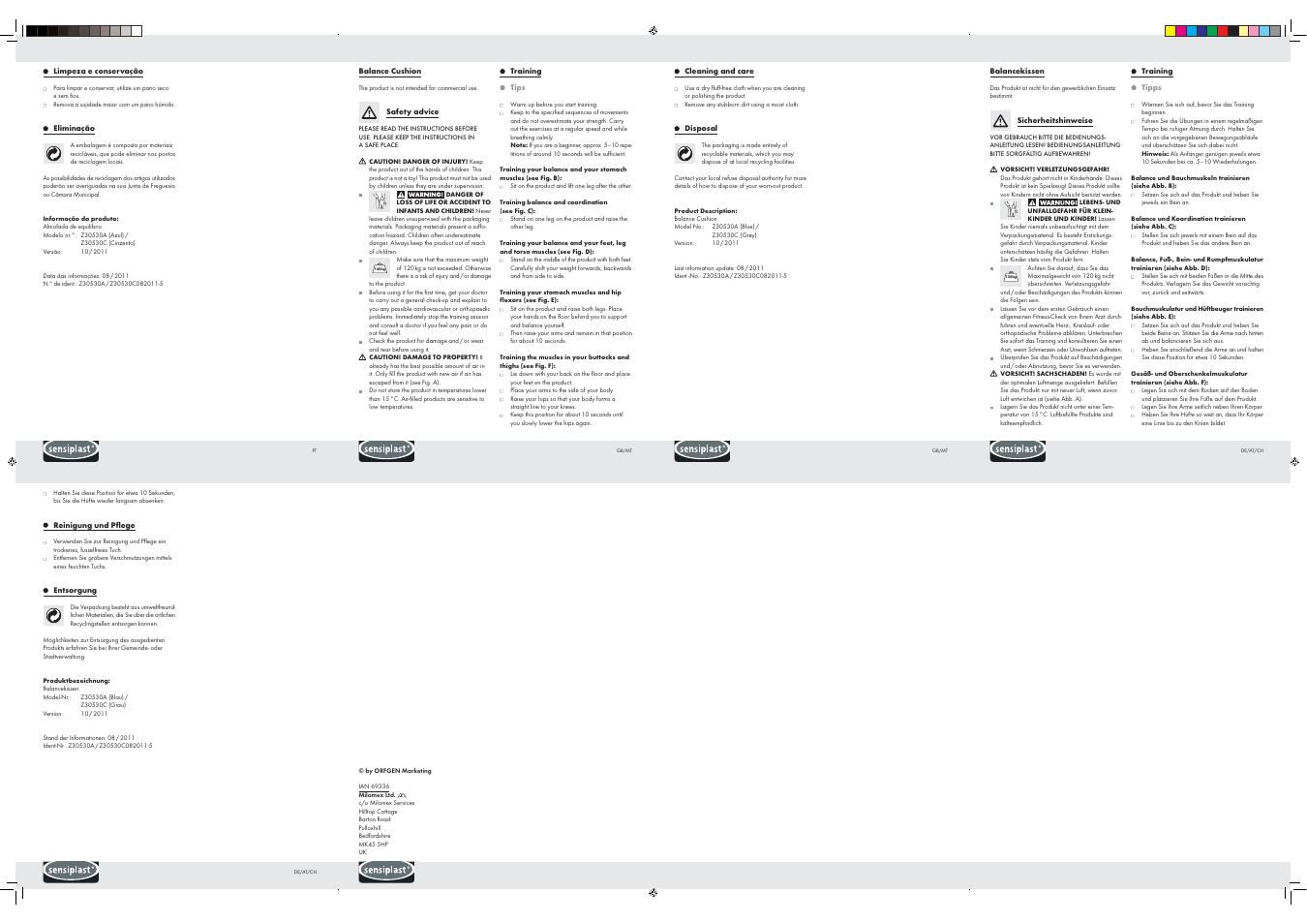 Sensiplast Balance Cushion Z30530A Z30530C User Manual | Page 2 / 2