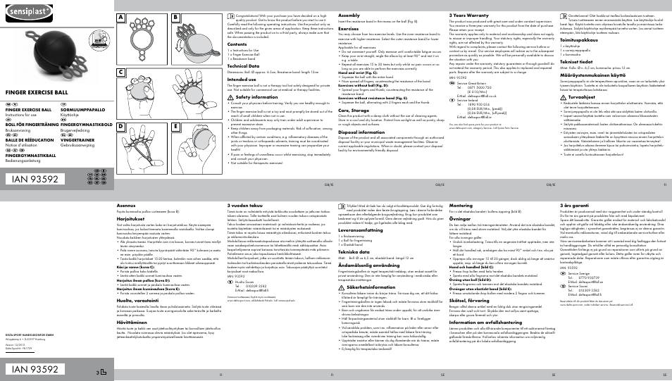 Sensiplast FINGER EXERCISE BALL User Manual | 2 pages