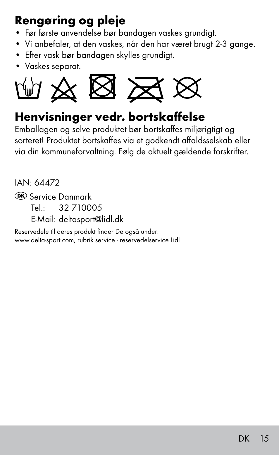 Rengøring og pleje, Henvisninger vedr. bortskaffelse | Sensiplast HEEL SLEEVE User Manual | Page 15 / 28