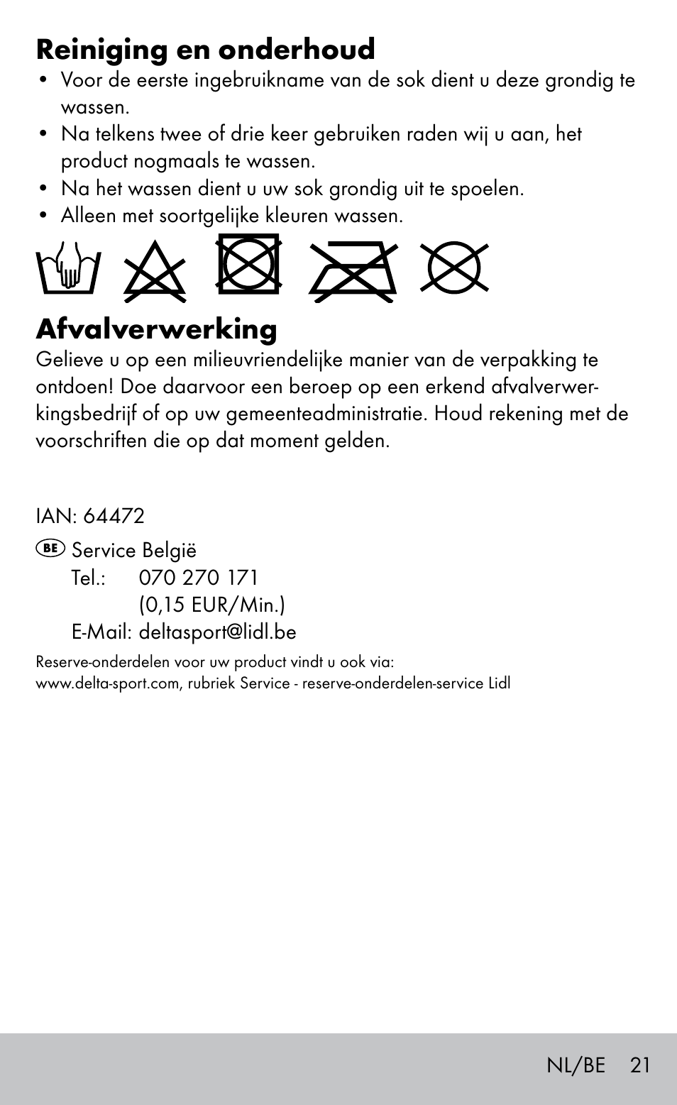 Reiniging en onderhoud, Afvalverwerking | Sensiplast HEEL SLEEVE User Manual | Page 21 / 28