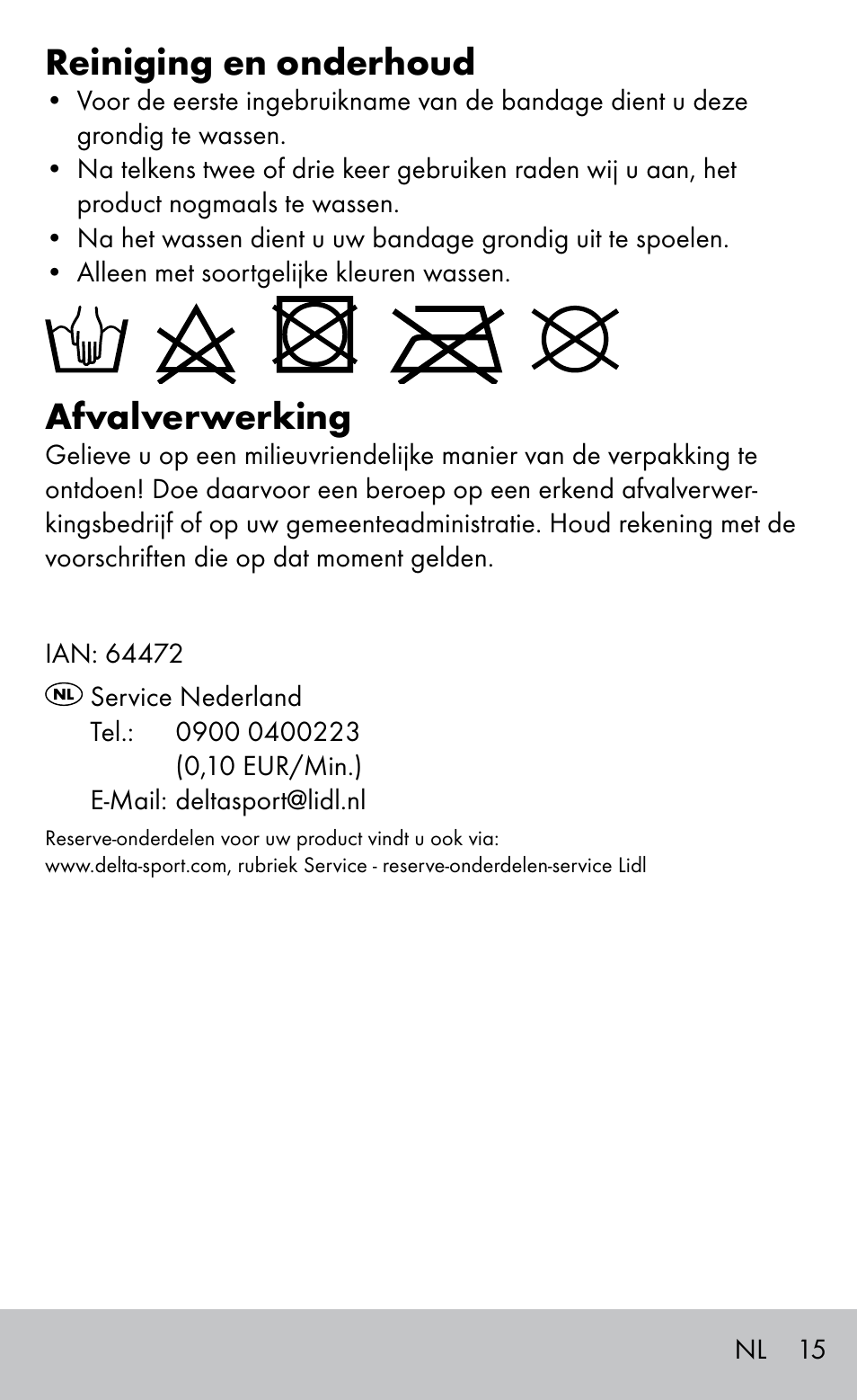 Reiniging en onderhoud, Afvalverwerking | Sensiplast FINGER & TOE BANDAGES User Manual | Page 15 / 20