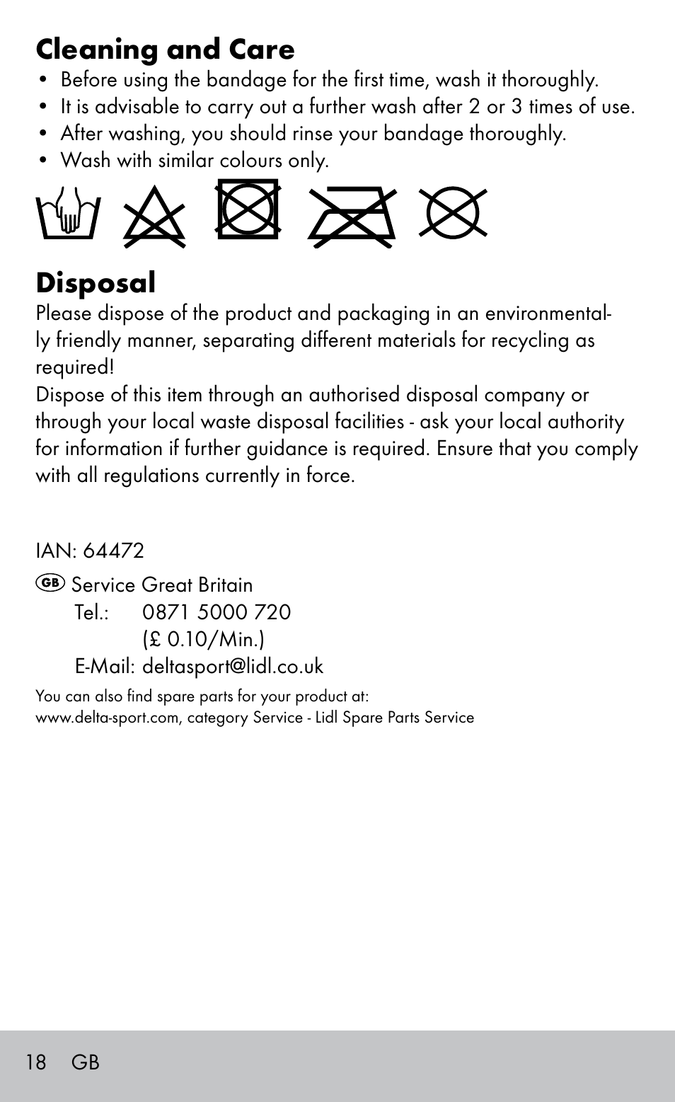 Cleaning and care, Disposal | Sensiplast FINGER & TOE BANDAGES User Manual | Page 18 / 20