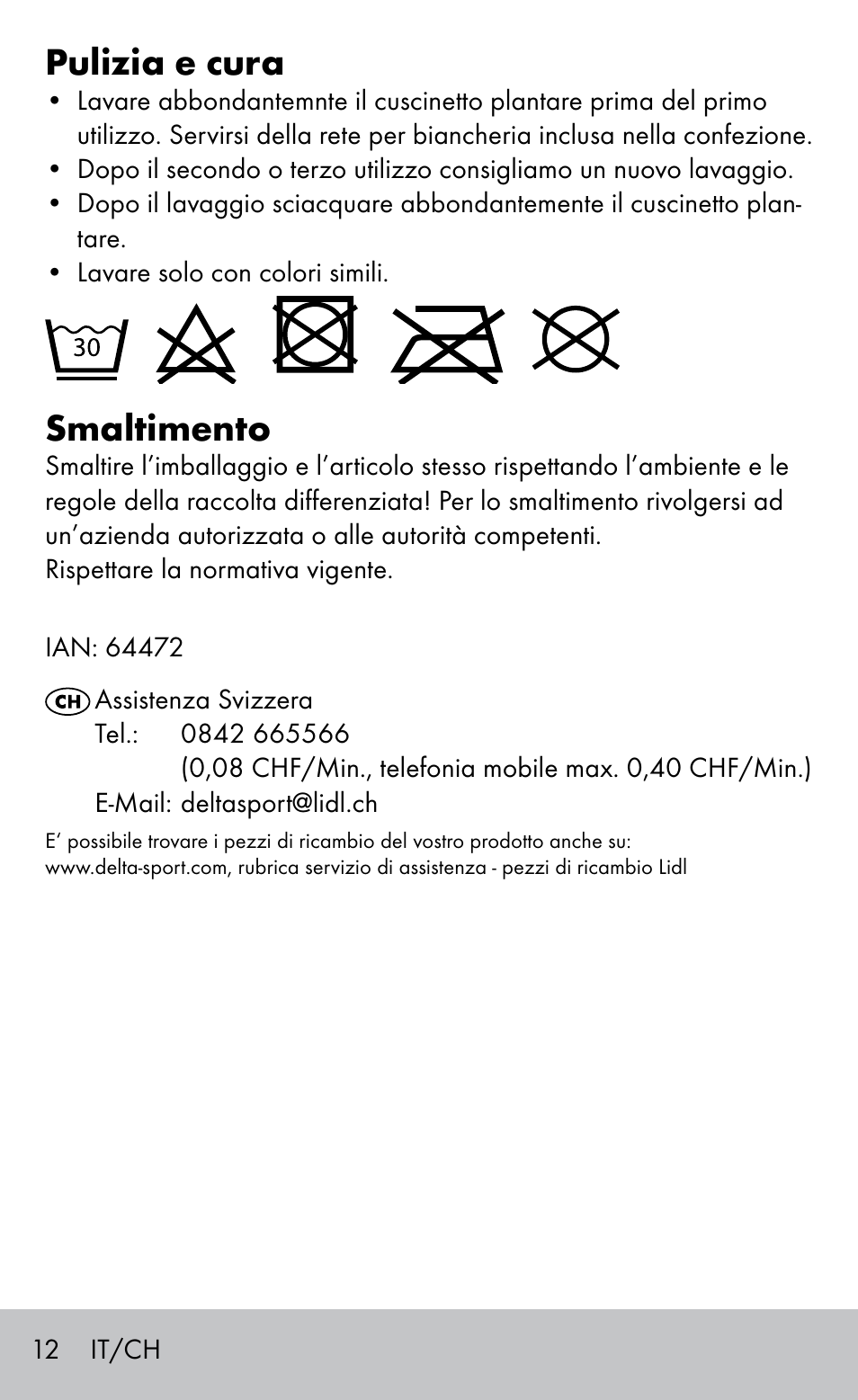 Pulizia e cura, Smaltimento | Sensiplast GEL FOOT CUSHIONS User Manual | Page 12 / 20