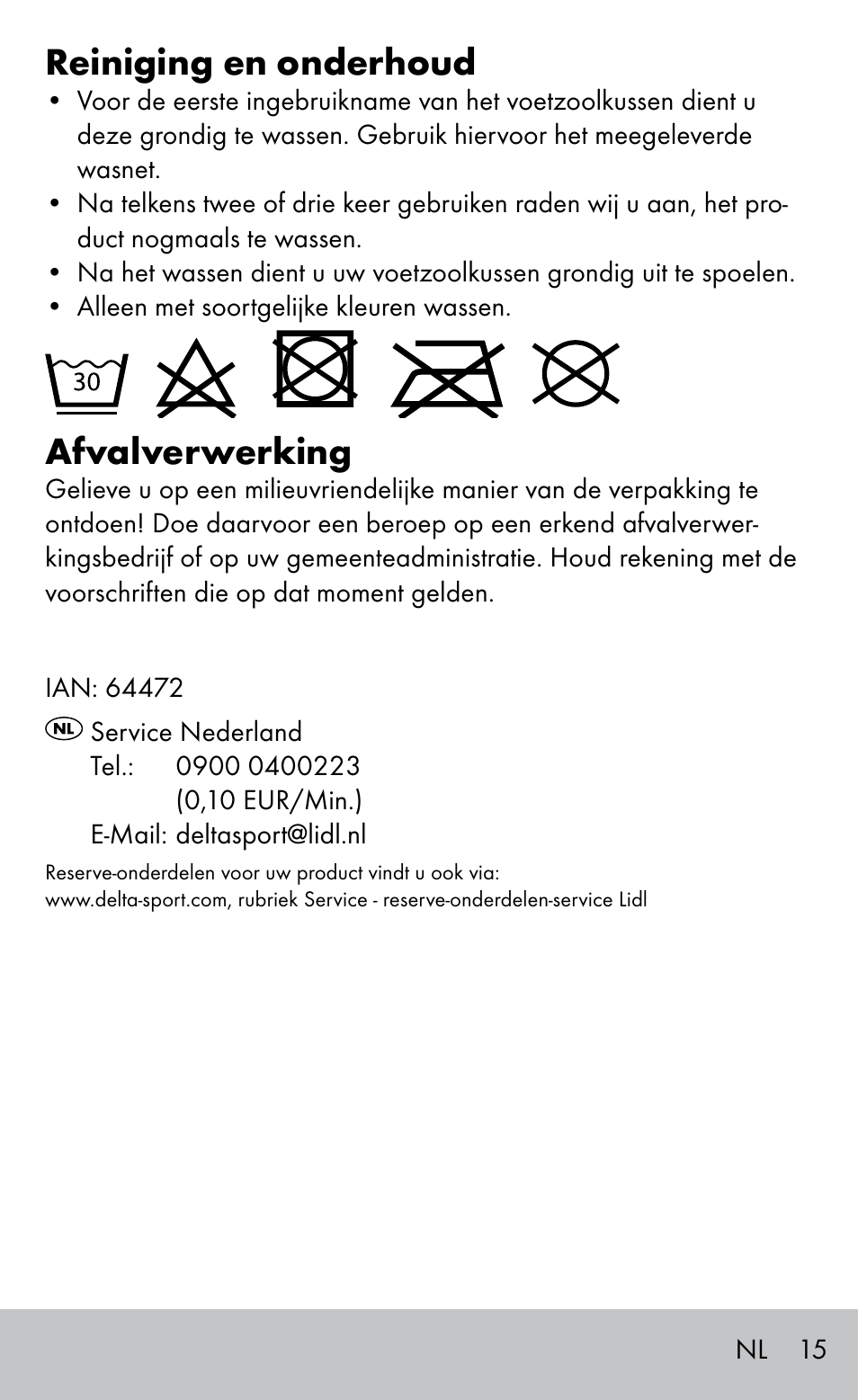 Reiniging en onderhoud, Afvalverwerking | Sensiplast GEL FOOT CUSHIONS User Manual | Page 15 / 20