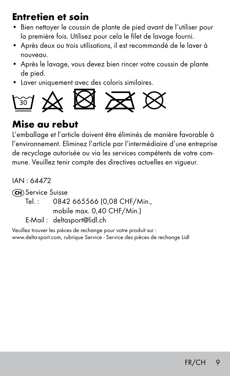 Entretien et soin, Mise au rebut | Sensiplast GEL FOOT CUSHIONS User Manual | Page 9 / 20