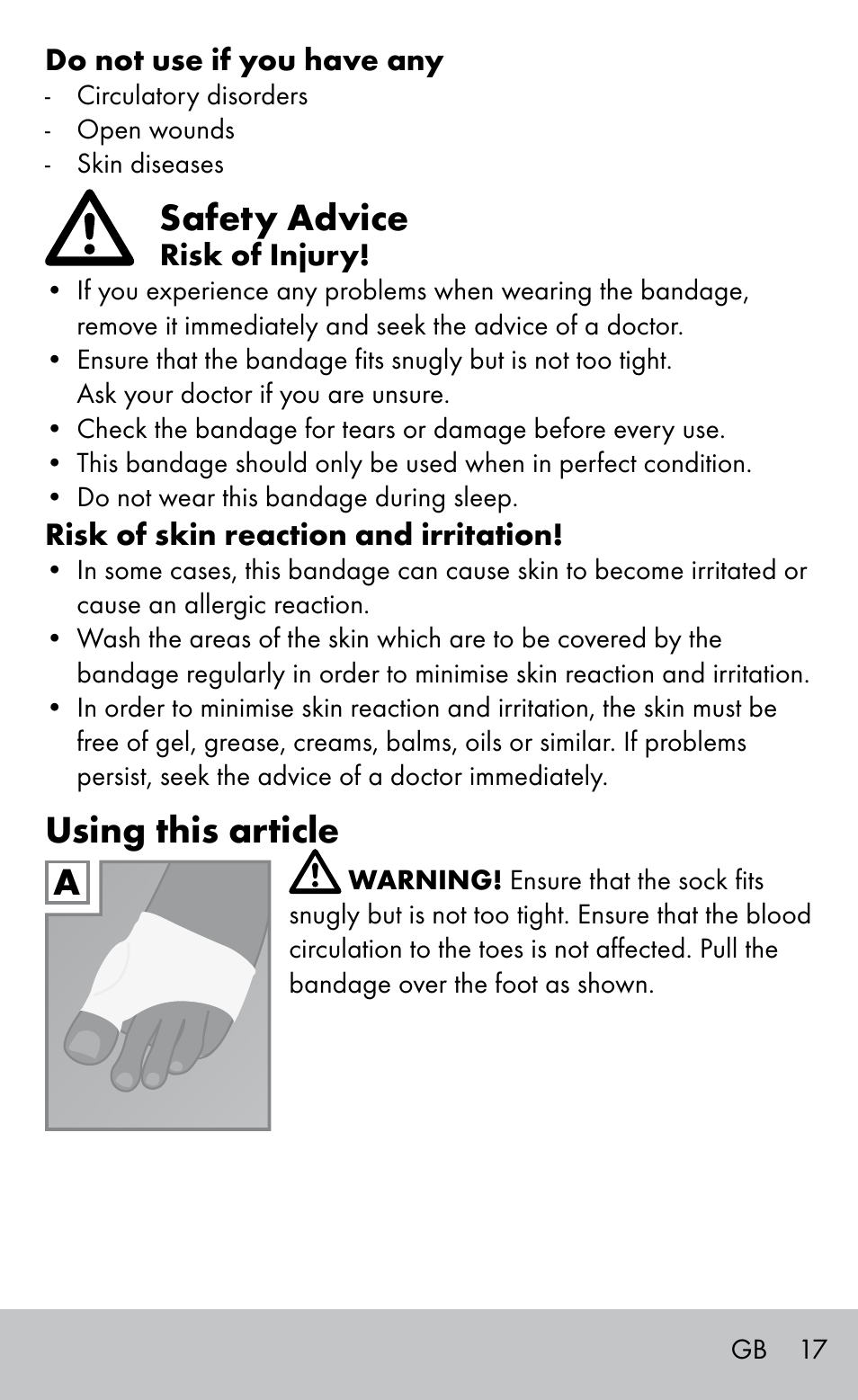 Safety advice, Using this article | Sensiplast BUNION BRACE User Manual | Page 17 / 20