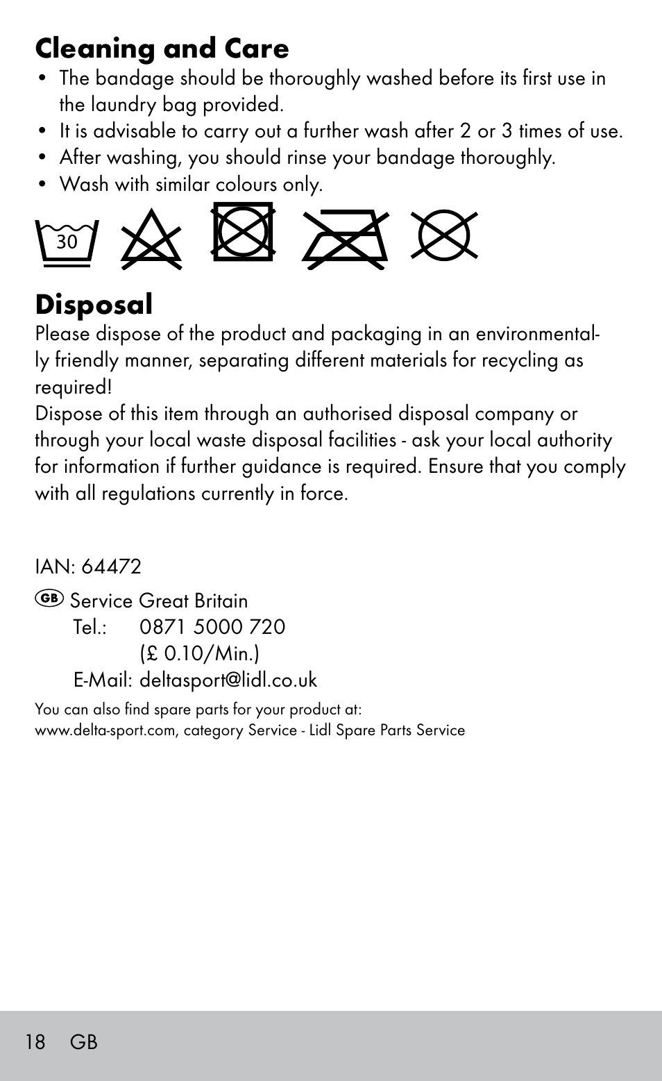 Cleaning and care, Disposal | Sensiplast BUNION BRACE User Manual | Page 18 / 20