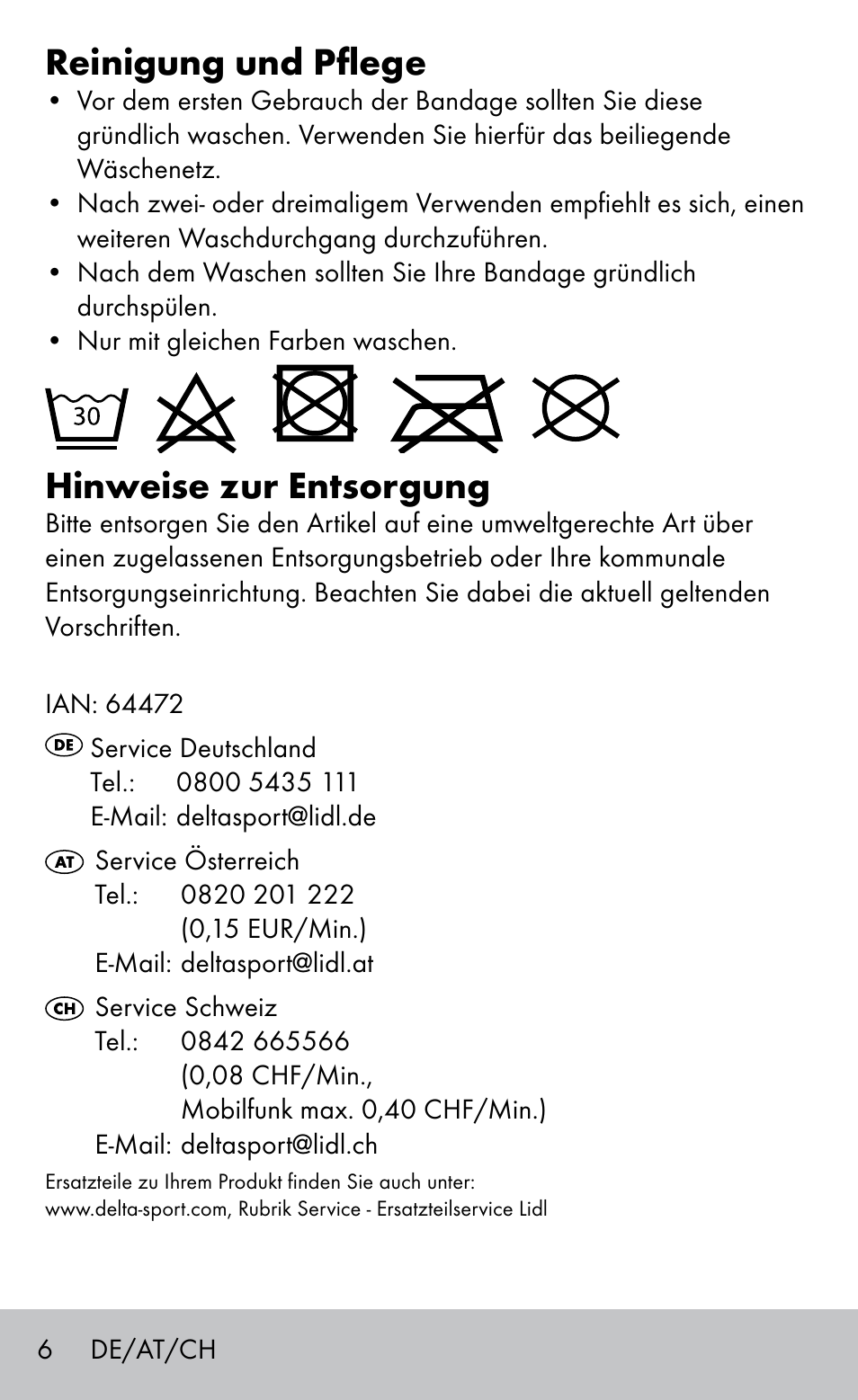 Reinigung und pflege, Hinweise zur entsorgung | Sensiplast BUNION BRACE User Manual | Page 6 / 20