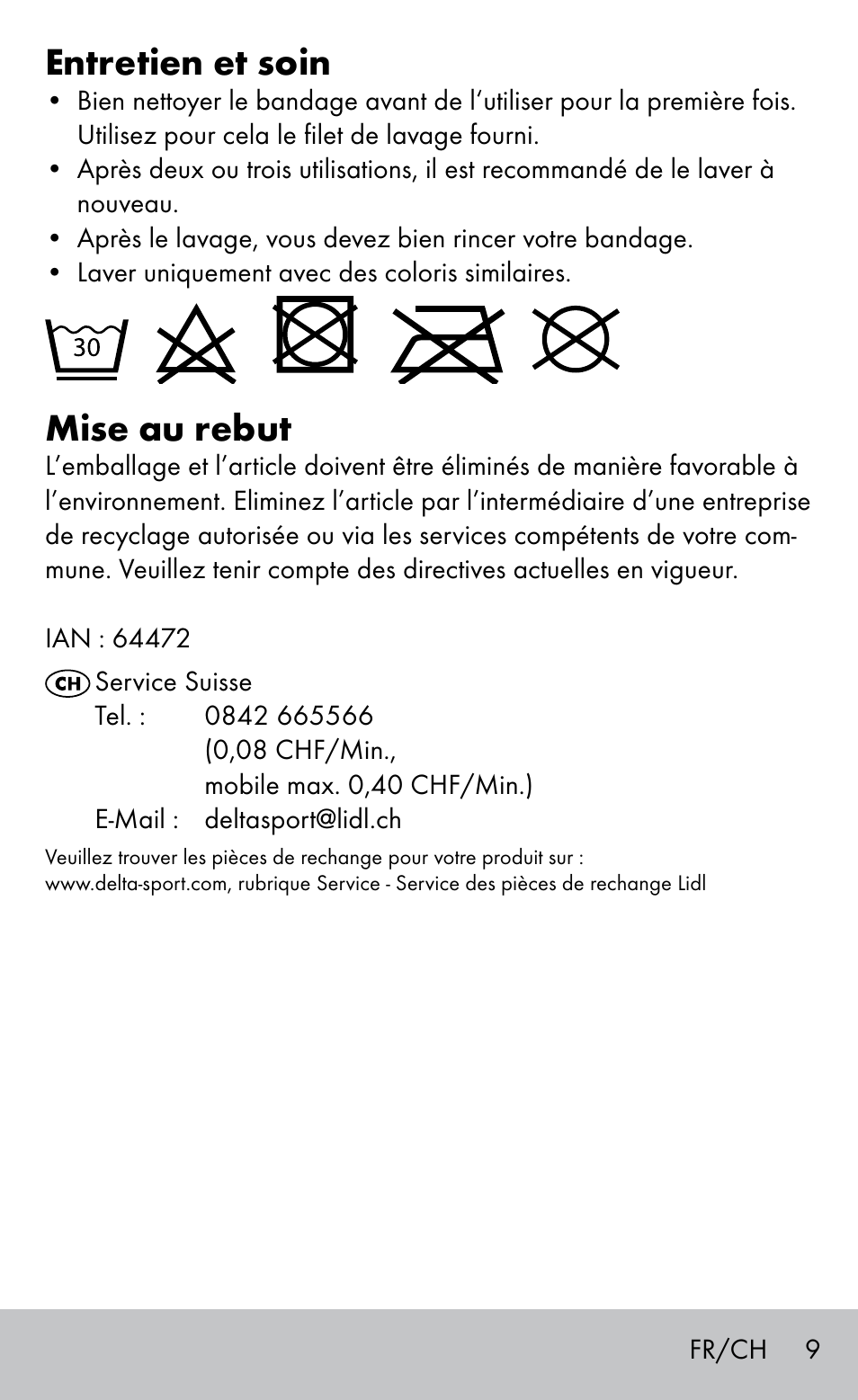 Entretien et soin, Mise au rebut | Sensiplast BUNION BRACE User Manual | Page 9 / 20