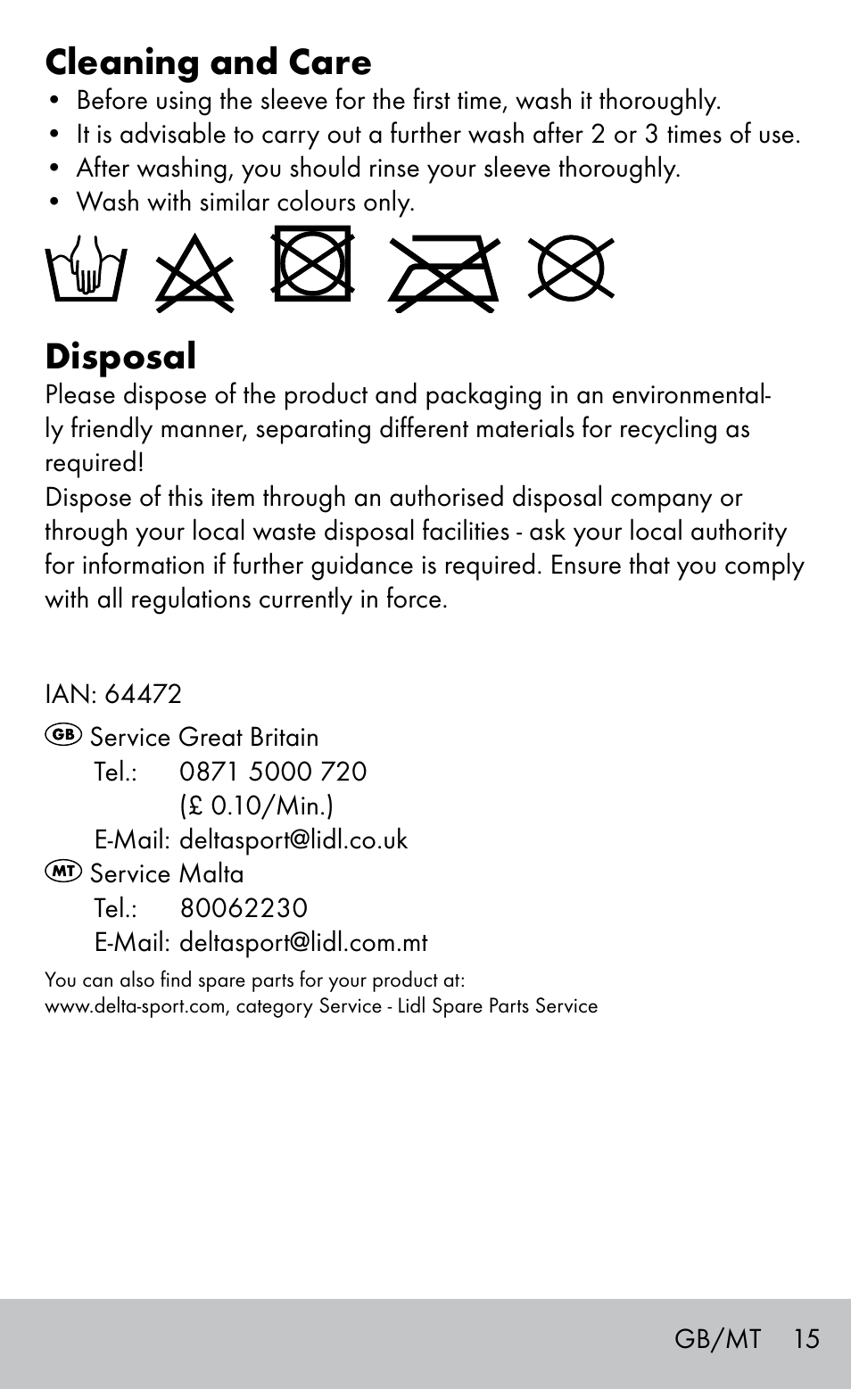 Cleaning and care, Disposal | Sensiplast HEEL SLEEVE User Manual | Page 15 / 20