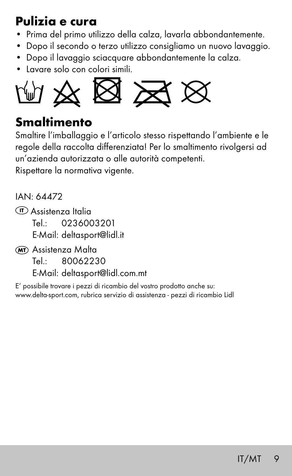 Pulizia e cura, Smaltimento | Sensiplast HEEL SLEEVE User Manual | Page 9 / 20