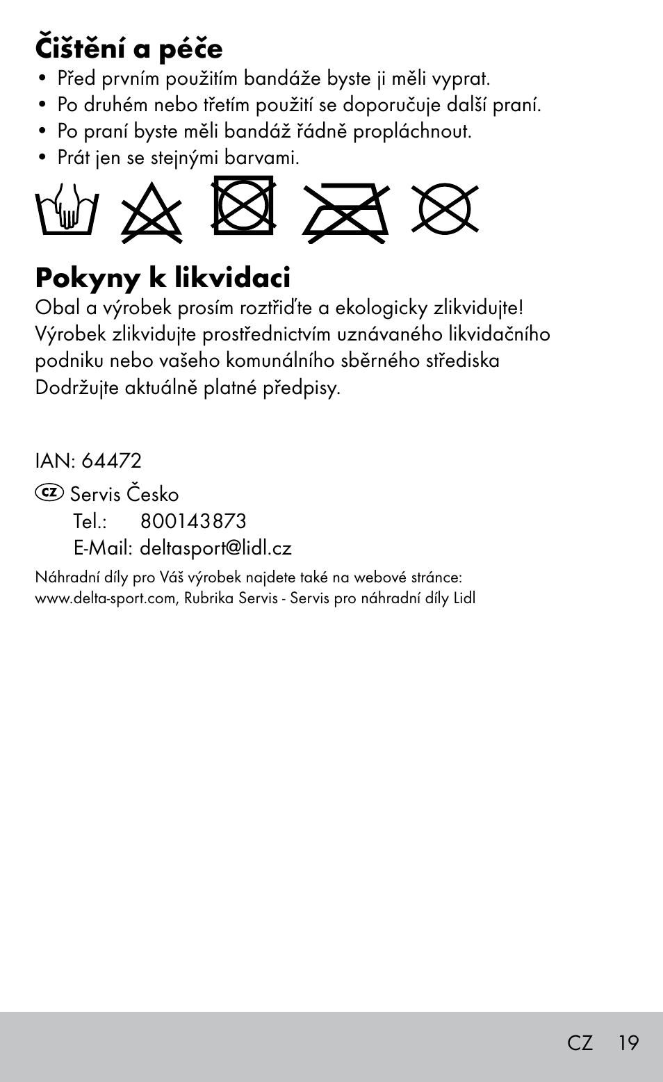 Čištění a péče, Pokyny k likvidaci | Sensiplast HEEL SLEEVE User Manual | Page 19 / 28