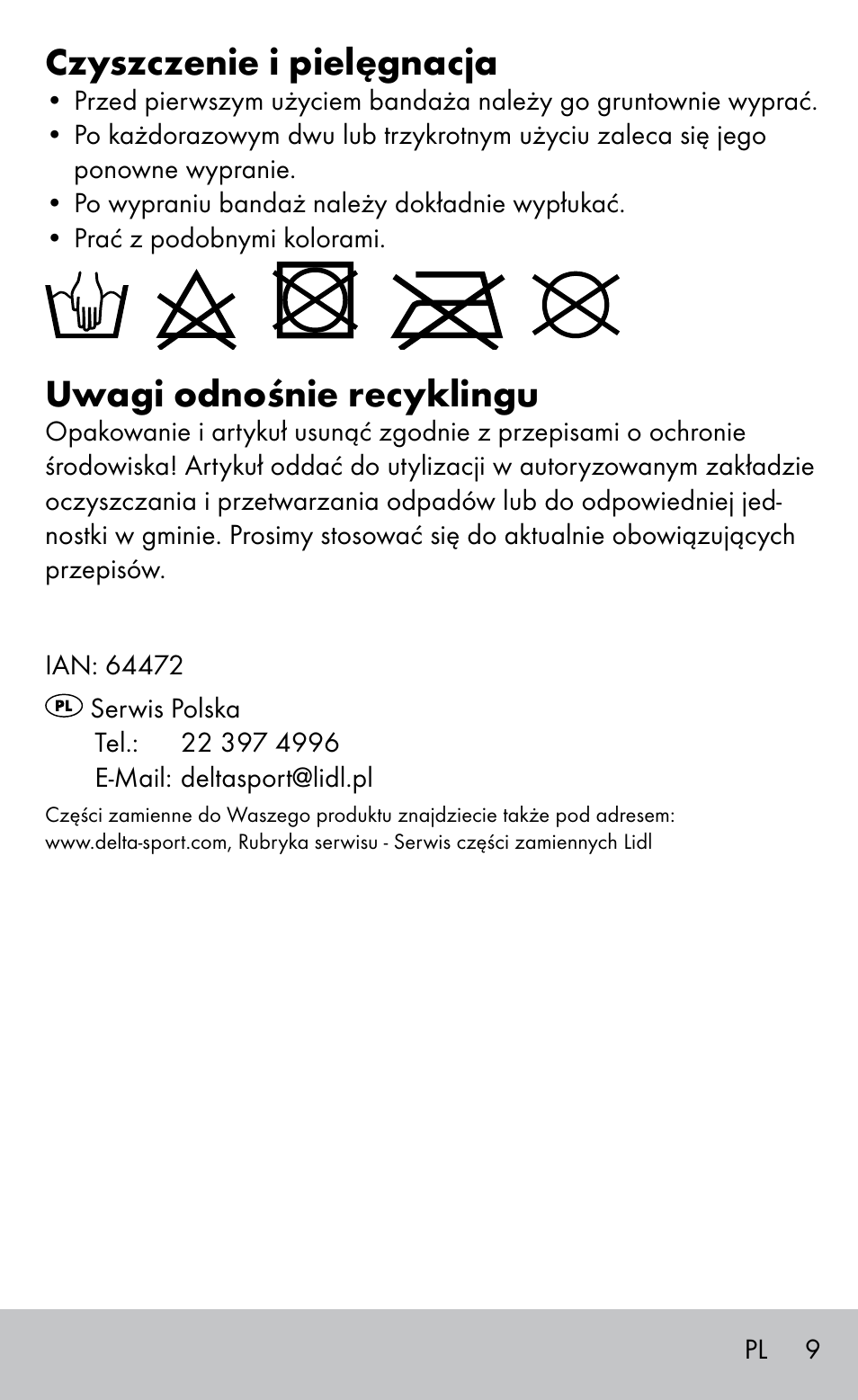 Czyszczenie i pielęgnacja, Uwagi odnośnie recyklingu | Sensiplast HEEL SLEEVE User Manual | Page 9 / 28