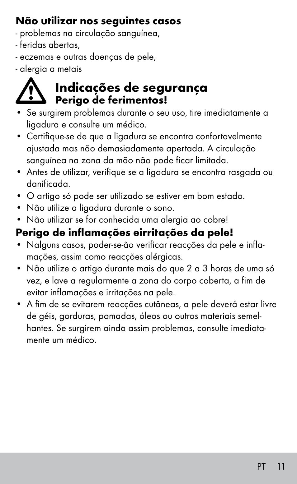 Indicações de segurança | Sensiplast Elbow support bandage User Manual | Page 11 / 20