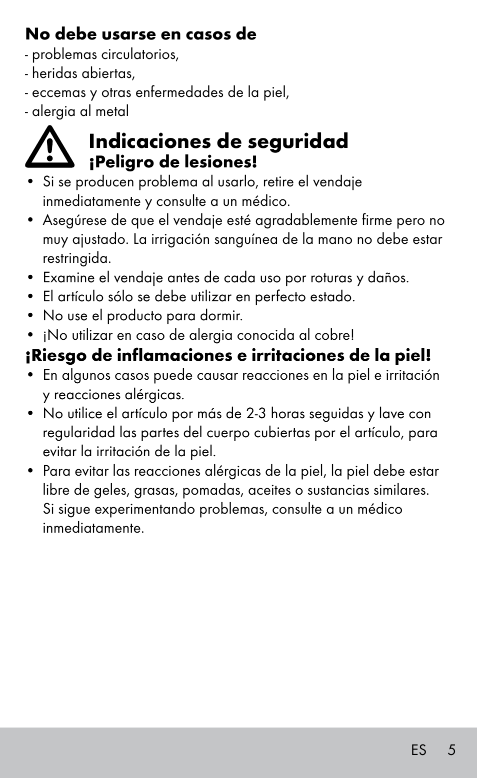 Indicaciones de seguridad | Sensiplast Elbow support bandage User Manual | Page 5 / 20