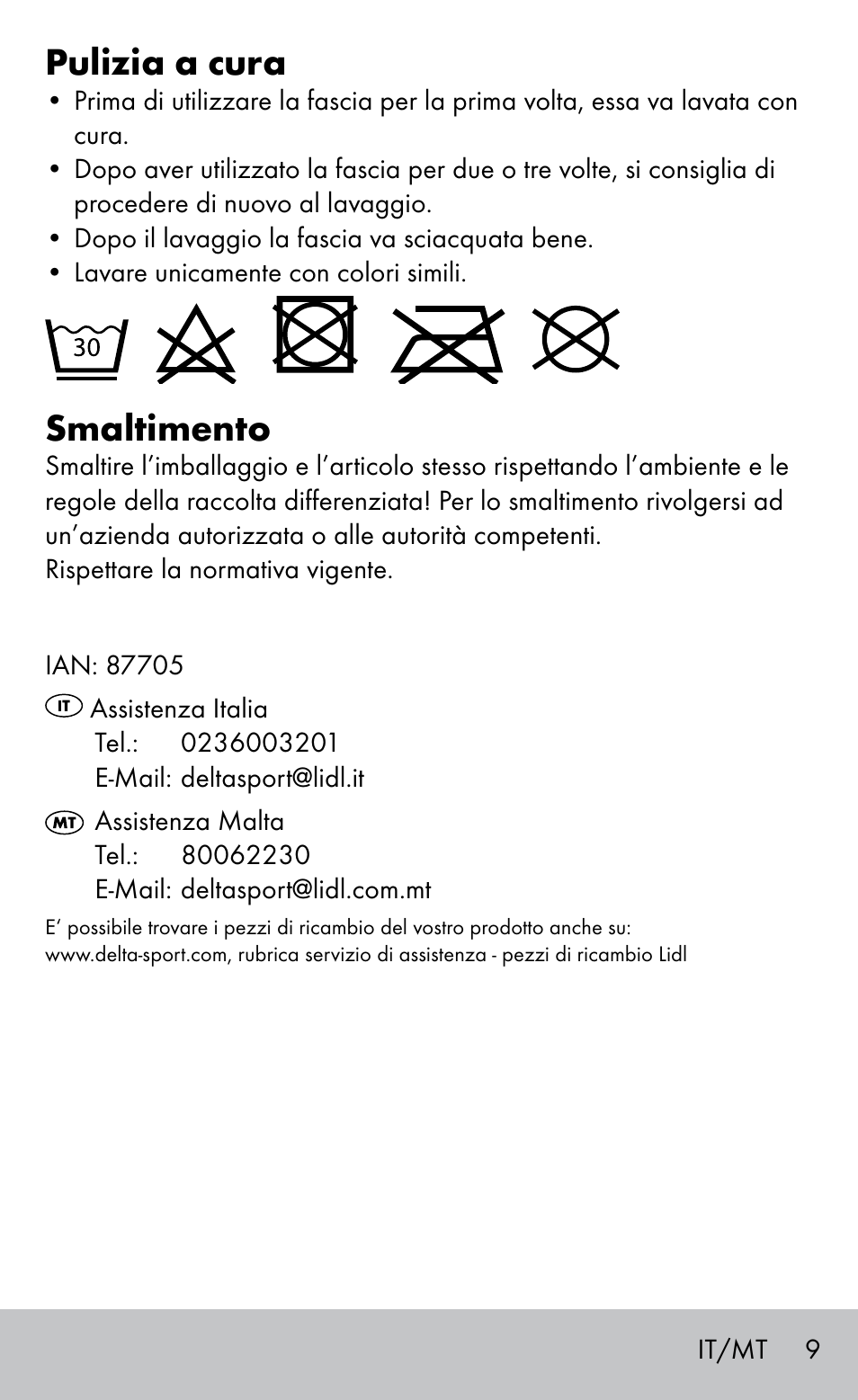 Pulizia a cura, Smaltimento | Sensiplast Elbow support bandage User Manual | Page 9 / 20