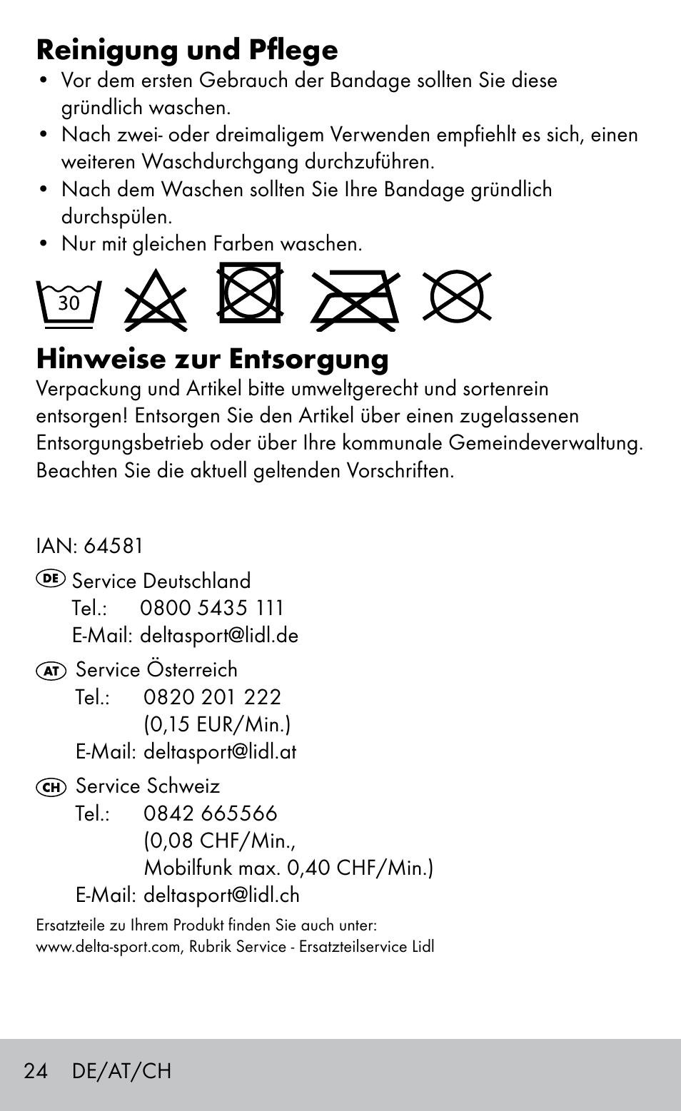 Reinigung und pflege, Hinweise zur entsorgung | Sensiplast Elbow support bandage User Manual | Page 24 / 28