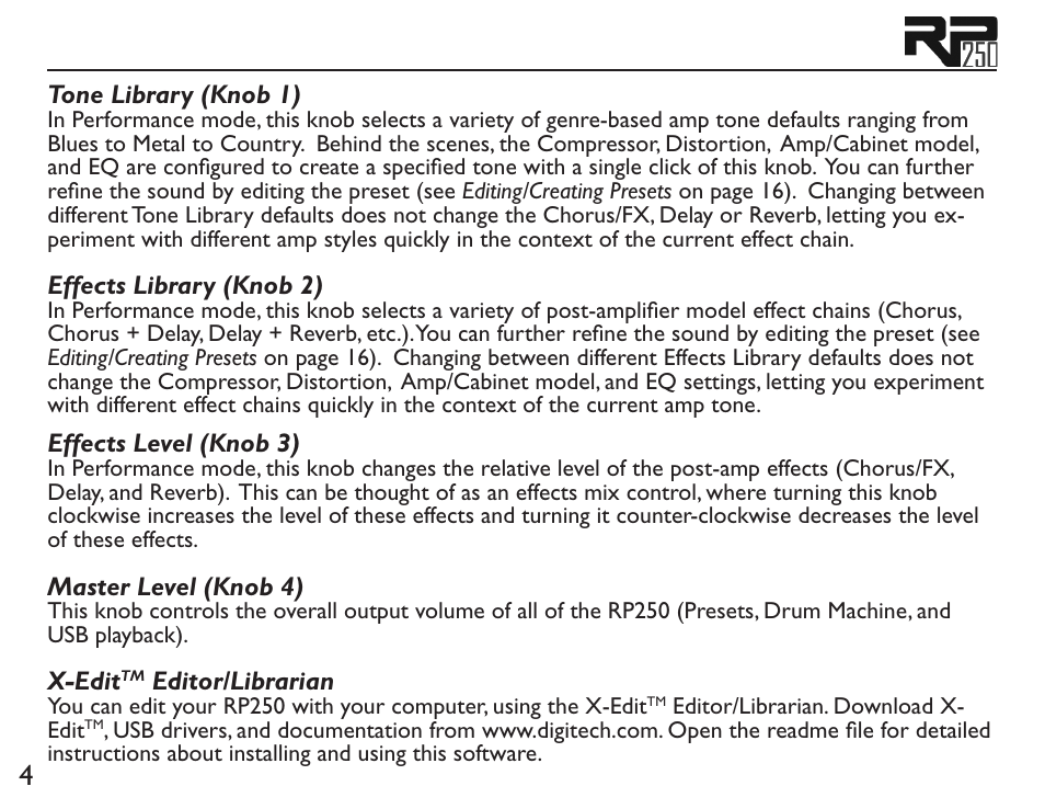 DigiTech RP250 User Manual | Page 10 / 56