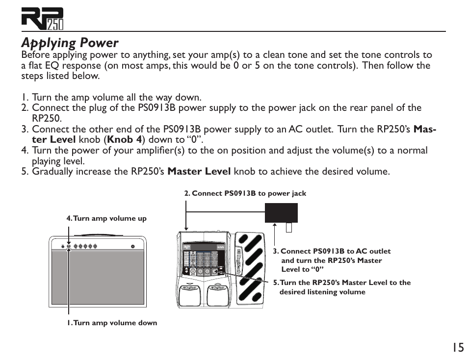 Applying power | DigiTech RP250 User Manual | Page 21 / 56