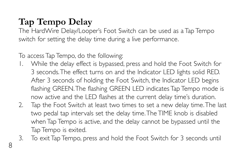 Tap tempo delay | DigiTech DL-8 User Manual | Page 12 / 28
