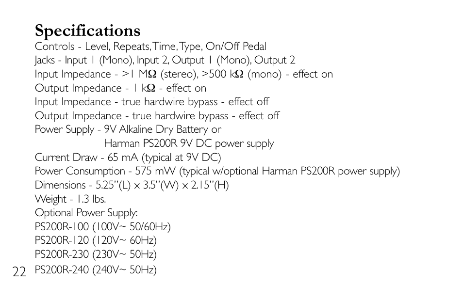 Specifications | DigiTech DL-8 User Manual | Page 26 / 28