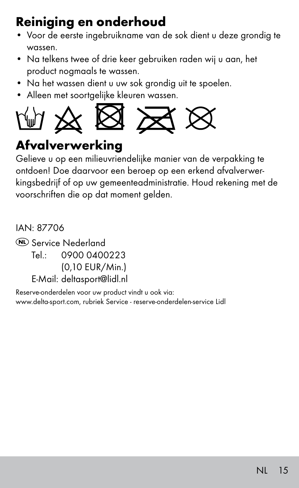 Reiniging en onderhoud, Afvalverwerking | Sensiplast HEEL SLEEVE User Manual | Page 15 / 20