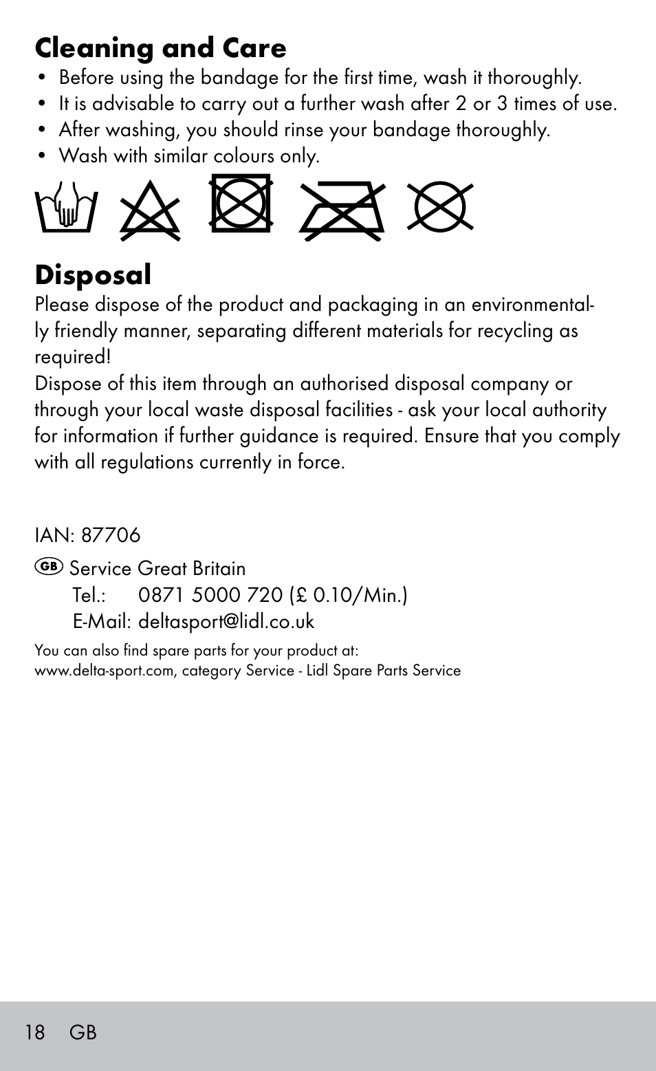 Cleaning and care, Disposal | Sensiplast HEEL SLEEVE User Manual | Page 18 / 20