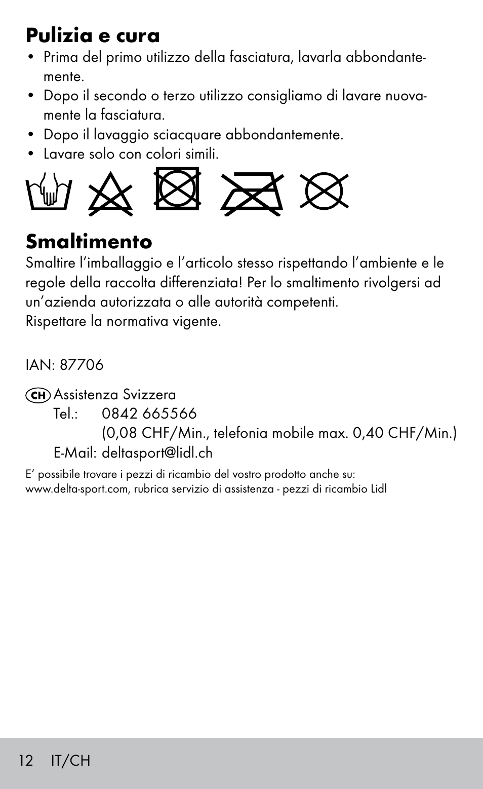 Pulizia e cura, Smaltimento | Sensiplast FINGER & TOE BANDAGES User Manual | Page 12 / 20