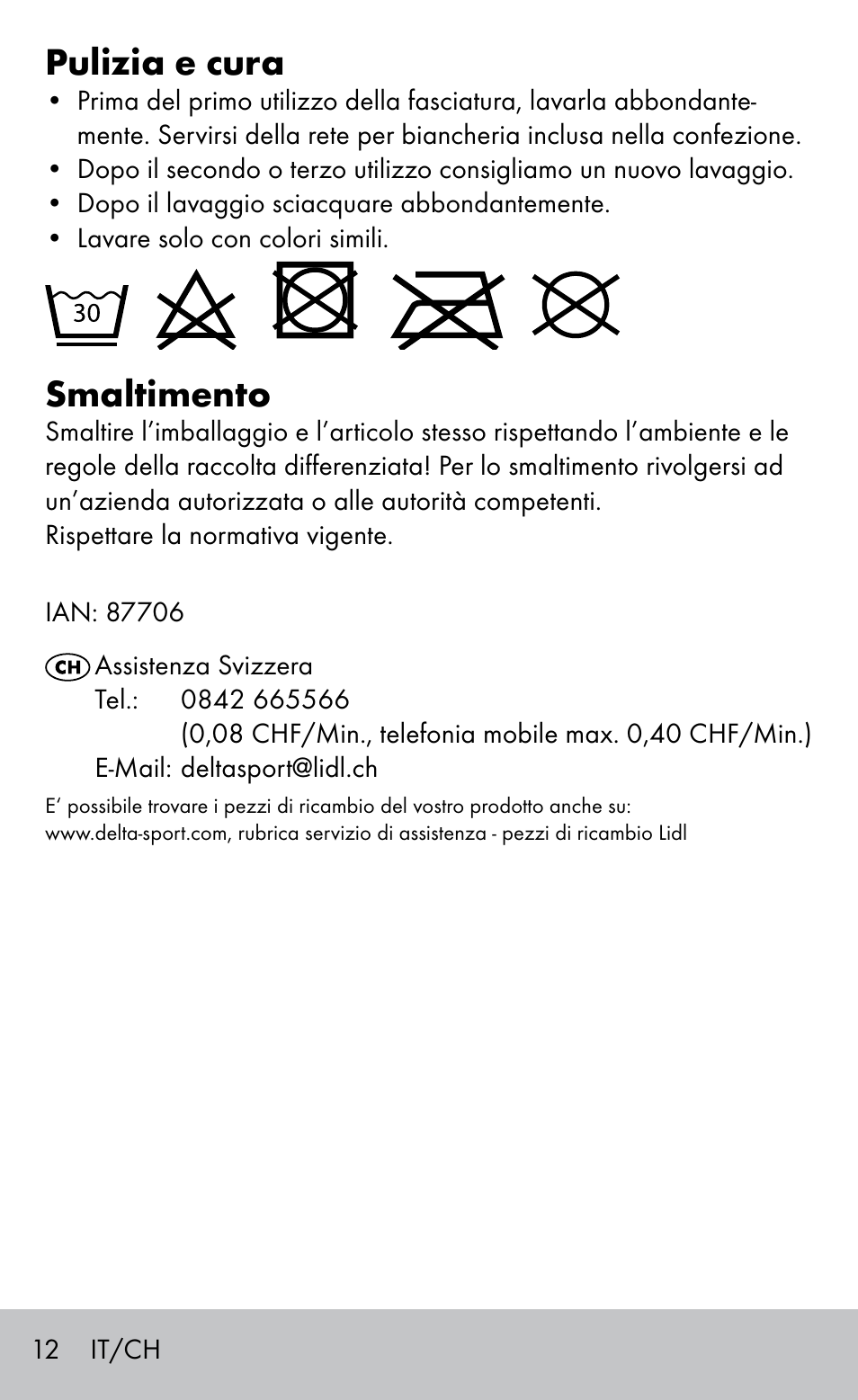 Pulizia e cura, Smaltimento | Sensiplast BUNION BRACE User Manual | Page 12 / 20