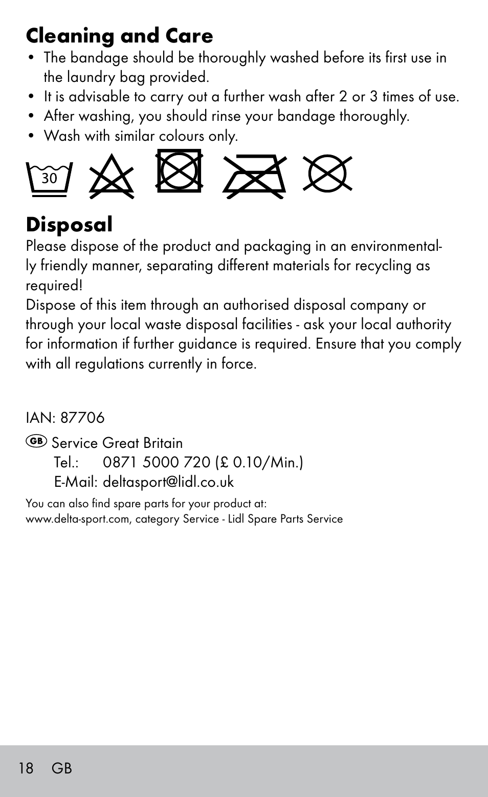 Cleaning and care, Disposal | Sensiplast BUNION BRACE User Manual | Page 18 / 20