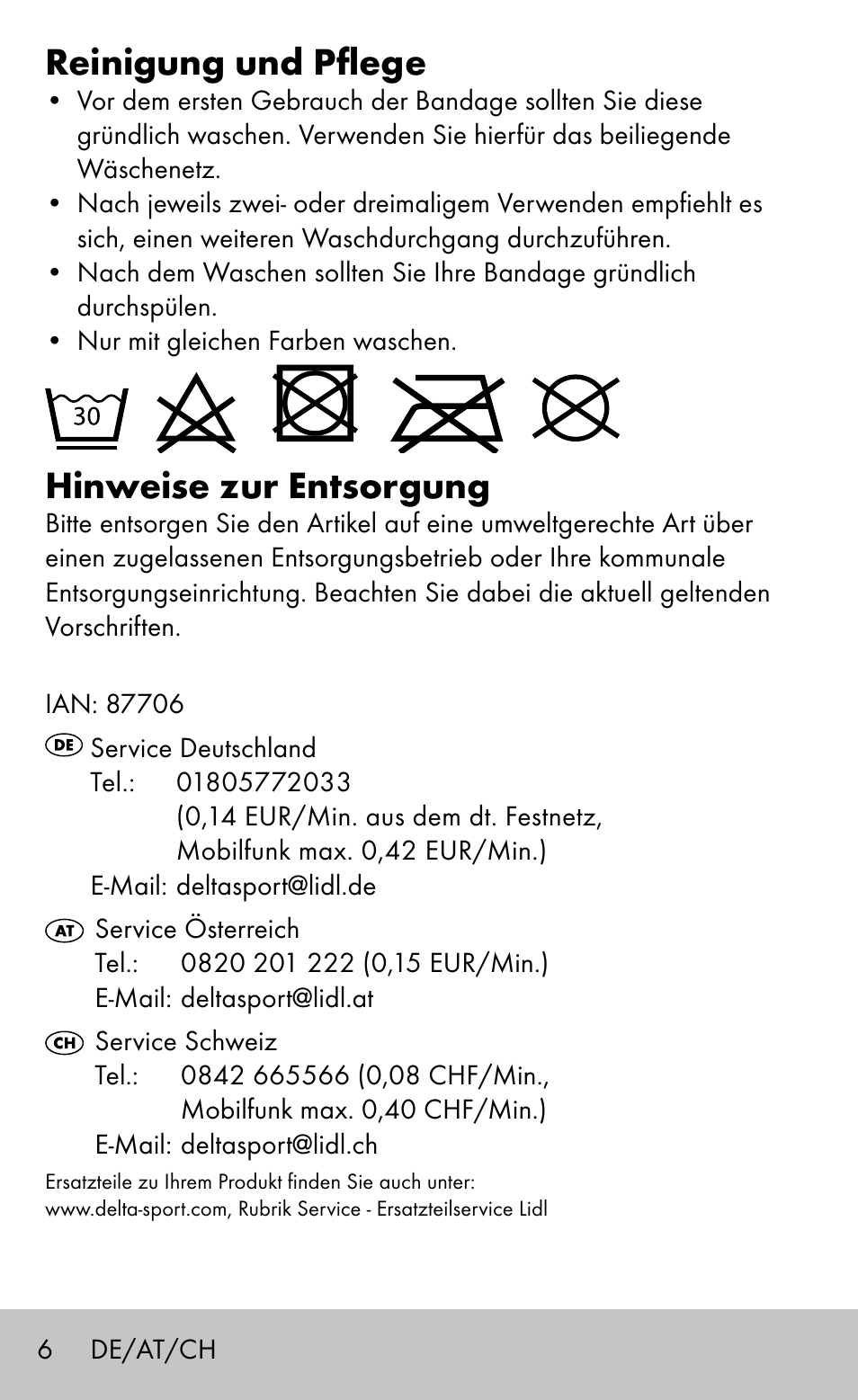 Reinigung und pflege, Hinweise zur entsorgung | Sensiplast BUNION BRACE User Manual | Page 6 / 20