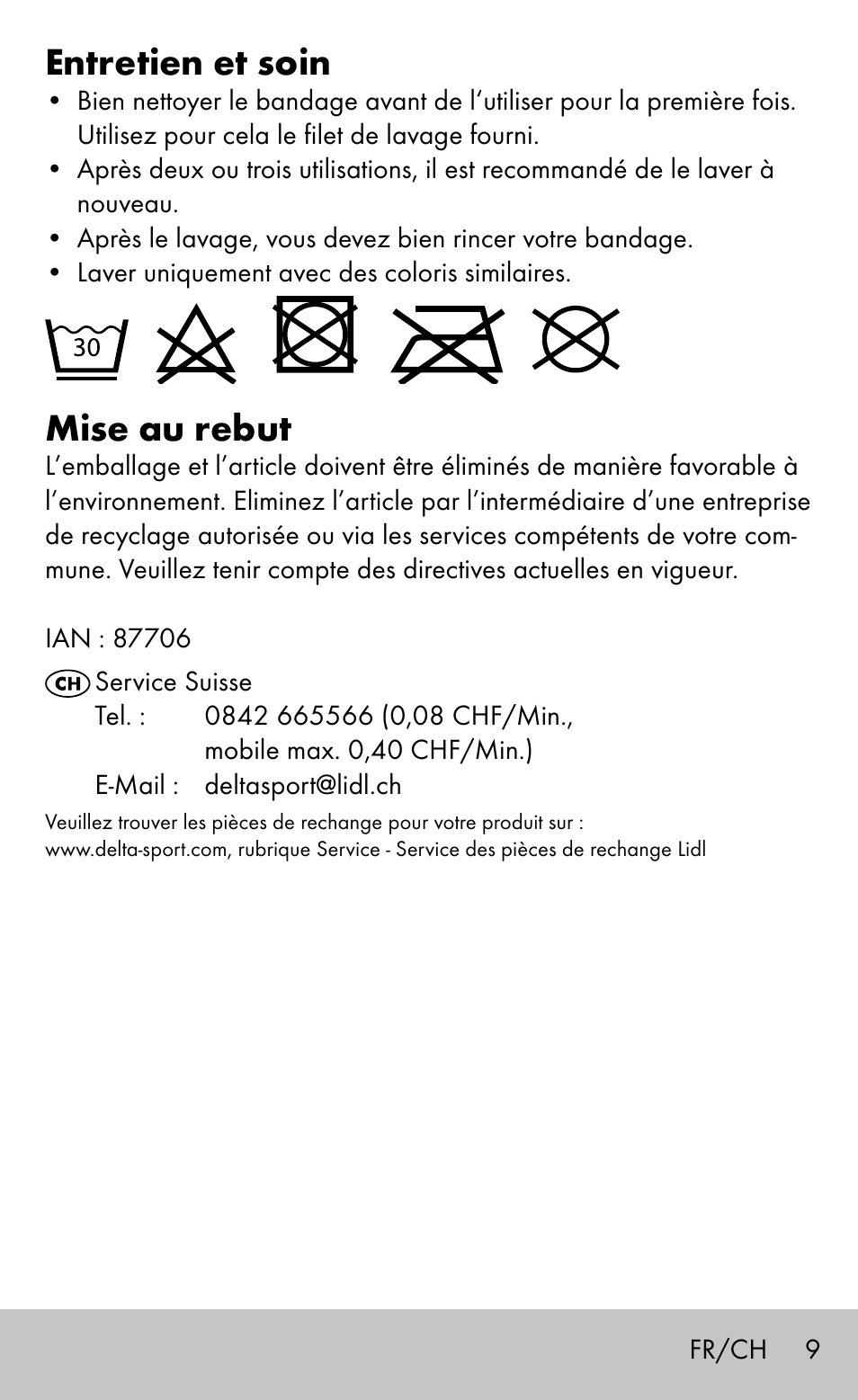 Entretien et soin, Mise au rebut | Sensiplast BUNION BRACE User Manual | Page 9 / 20