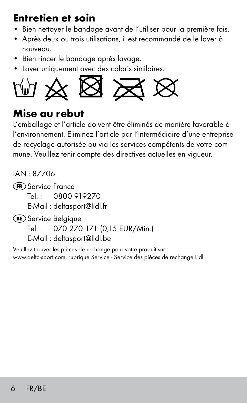 Entretien et soin, Mise au rebut | Sensiplast FINGER & TOE BANDAGES User Manual | Page 6 / 16