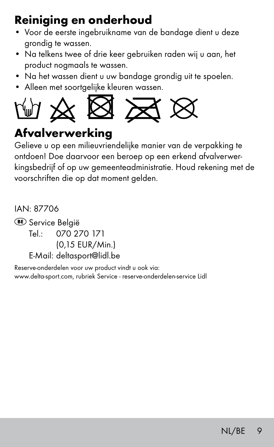 Reiniging en onderhoud, Afvalverwerking | Sensiplast FINGER & TOE BANDAGES User Manual | Page 9 / 16