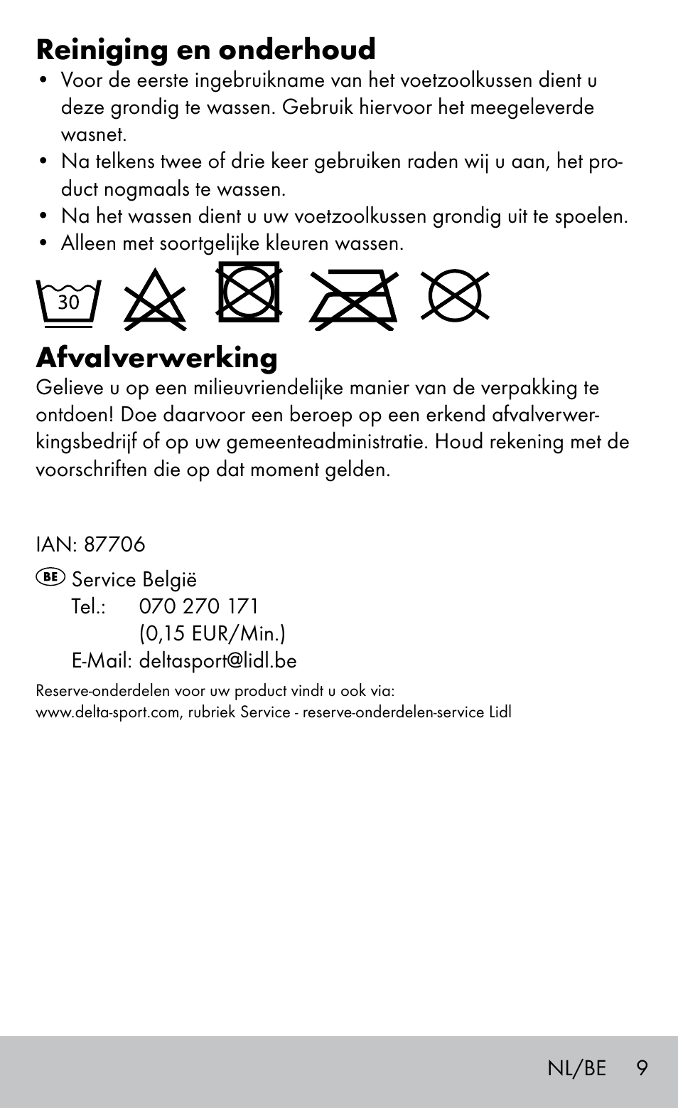 Reiniging en onderhoud, Afvalverwerking | Sensiplast GEL FOOT CUSHIONS User Manual | Page 9 / 16