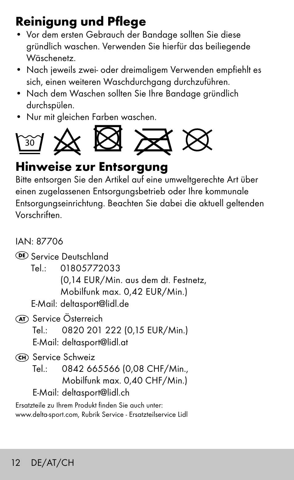 Reinigung und pflege, Hinweise zur entsorgung | Sensiplast BUNION BRACE User Manual | Page 12 / 16