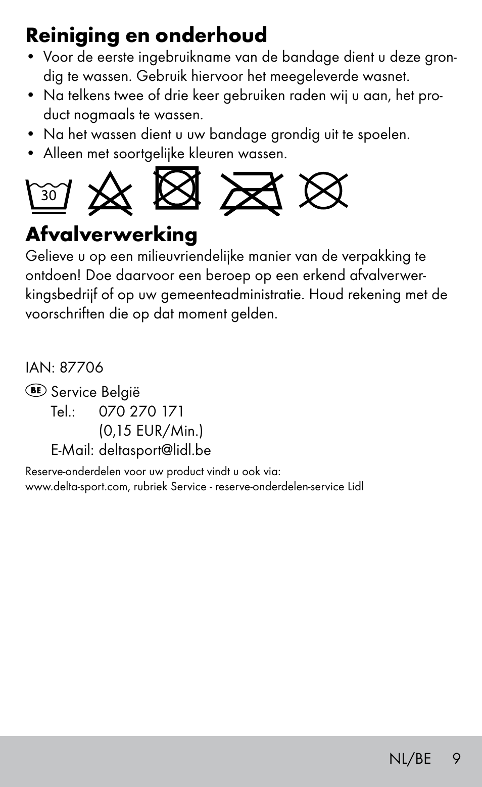 Reiniging en onderhoud, Afvalverwerking | Sensiplast BUNION BRACE User Manual | Page 9 / 16