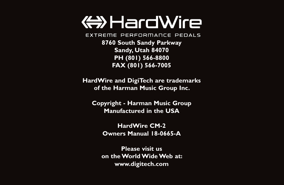 DigiTech CM-2 User Manual | Page 20 / 20