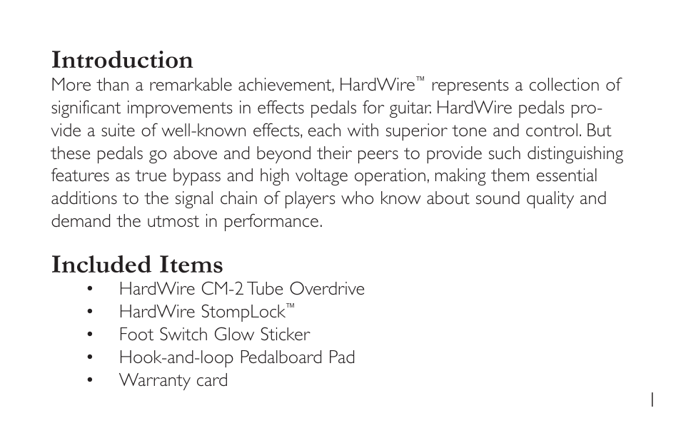 Introduction, Included items | DigiTech CM-2 User Manual | Page 5 / 20