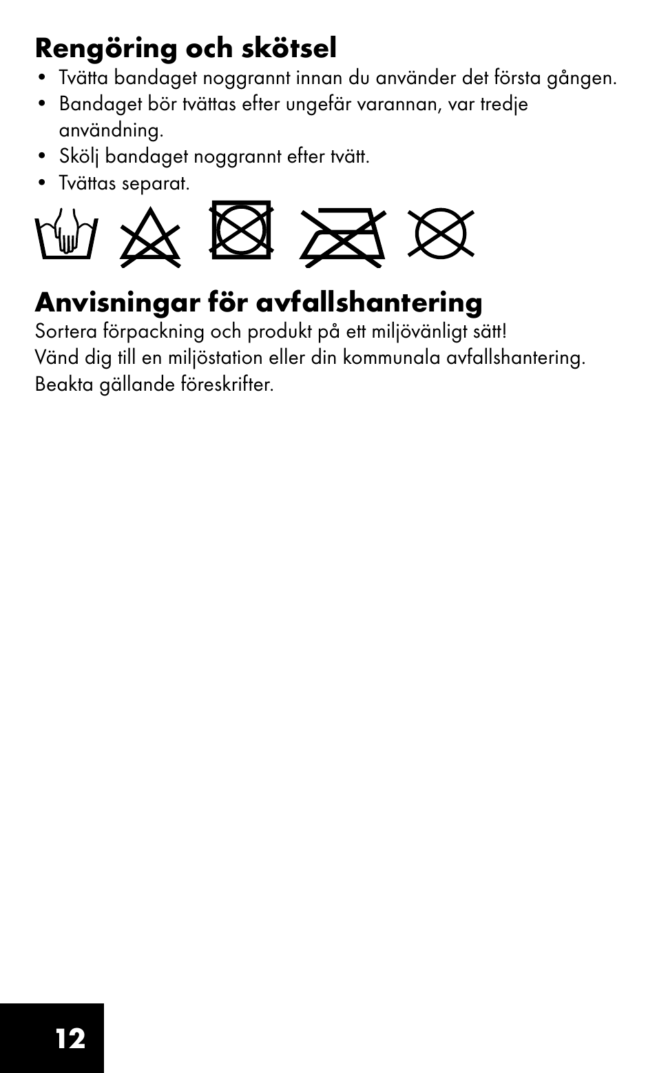 12 rengöring och skötsel, Anvisningar för avfallshantering | Sensiplast HEEL SLEEVE User Manual | Page 12 / 16