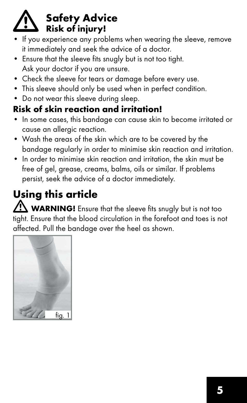 5safety advice, Using this article | Sensiplast HEEL SLEEVE User Manual | Page 5 / 16