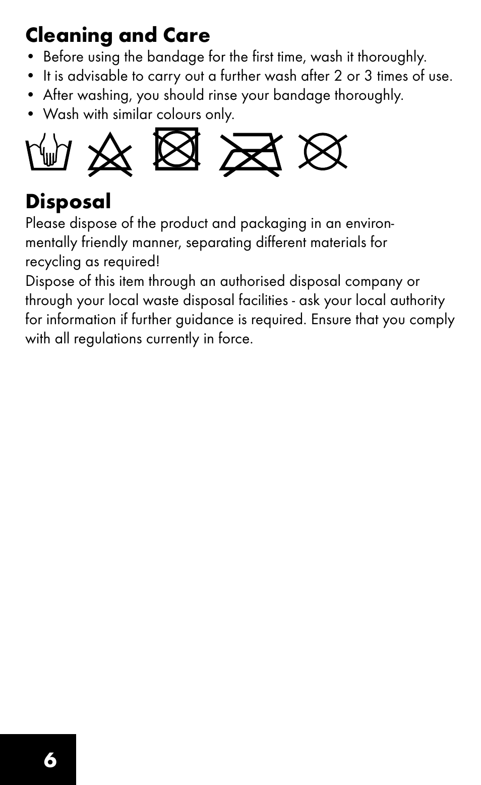 6cleaning and care, Disposal | Sensiplast HEEL SLEEVE User Manual | Page 6 / 16