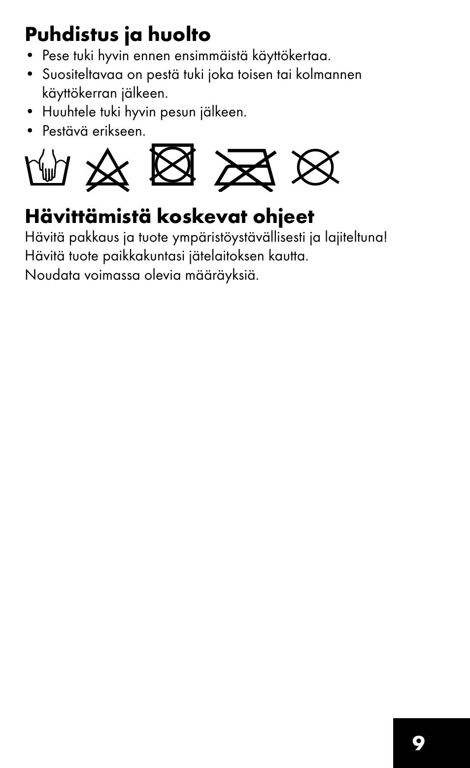 9puhdistus ja huolto, Hävittämistä koskevat ohjeet | Sensiplast HEEL SLEEVE User Manual | Page 9 / 16