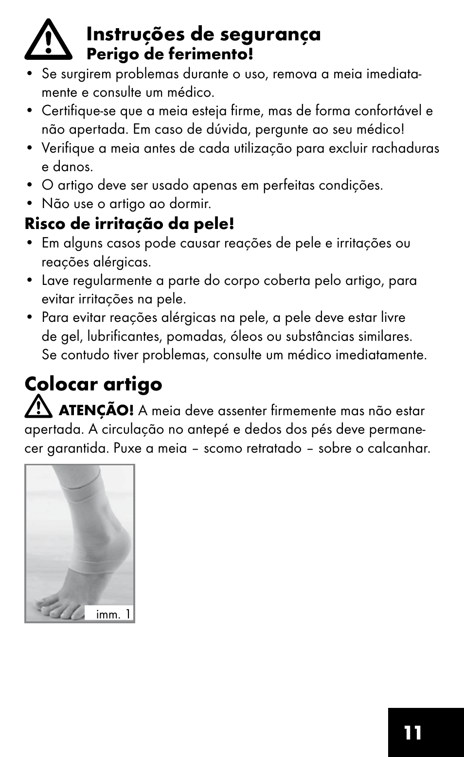 11 instruções de segurança, Colocar artigo | Sensiplast HEEL SLEEVE User Manual | Page 11 / 16