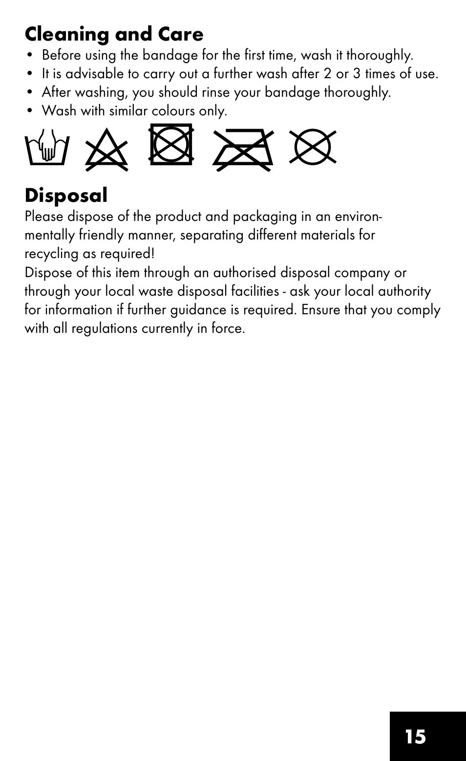 15 cleaning and care, Disposal | Sensiplast HEEL SLEEVE User Manual | Page 15 / 16