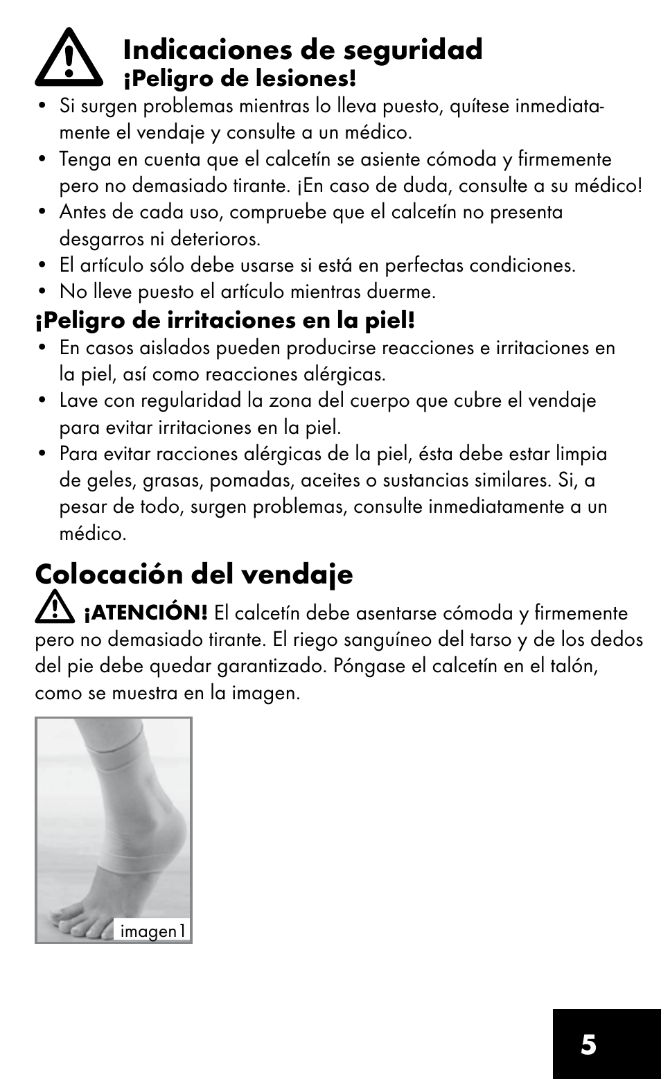 5indicaciones de seguridad, Colocación del vendaje | Sensiplast HEEL SLEEVE User Manual | Page 5 / 16